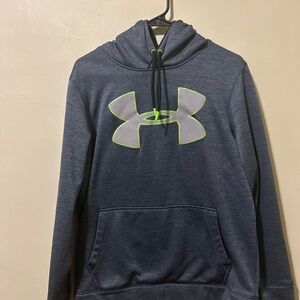 Under Armour Men's Hoodie | Blueish Grey with Green Logo | Small | Light Worn